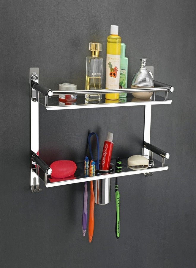 ARQUIN Bathroom Shelf and Rack | 304 Stainless Steel 2 Layer Wall Mounted Bathroom Storage Shelves Washroom Basin | Double Soap Dish and Tumbler Holder Soap Holder Bathroom Accessories - Image 2